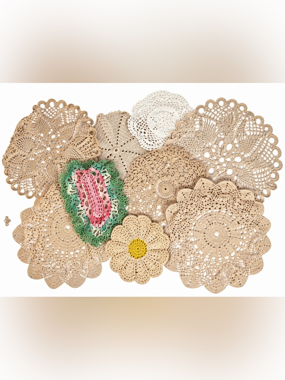 Crochet Doilies Lot of 9 Handmade Lace Round Floral Assorted Sizes Colors